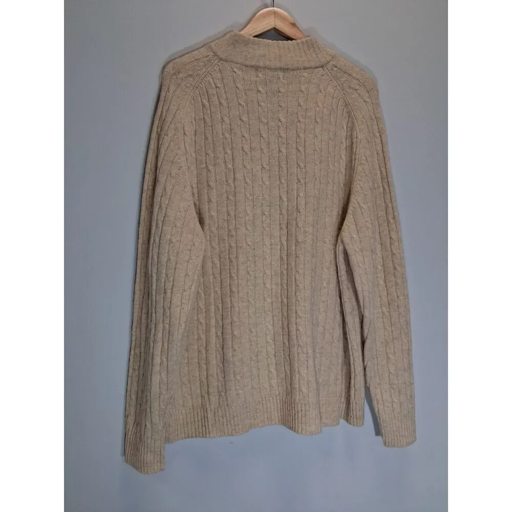 Davis & Squire Mens xxl sweater cable knit 100% lambswool beige Pullover